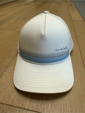 Travis Mathew White & Light Blue Striped golf adjustable snapback Hat